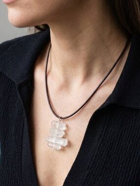 Minimalist Genuine  quartz  Stacked Pendant Necklace on Brown Cord